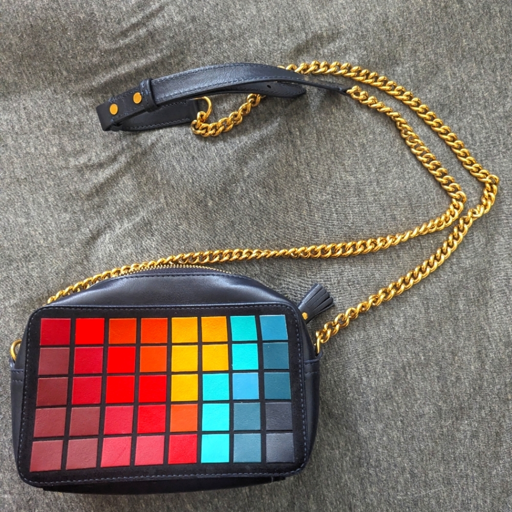 RARE Like New Anya Hindmarch Rainbow crossbody w/tassel & gold tone chain strap